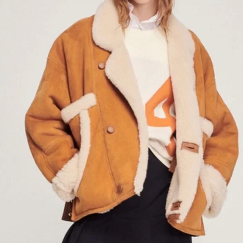 SANDRO Royal 100% Shearling Leather Jacket - Picture 7 of 14